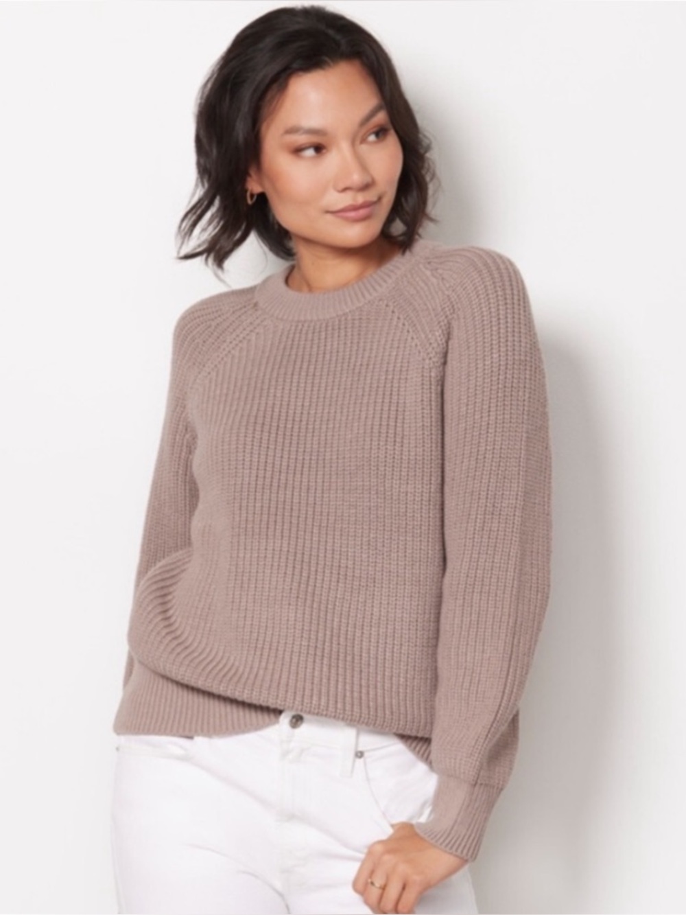 EVEREVE | Ava Classic Knit Pullover Sweater in Mauve Mushroom (Beige), Small - Picture 2 of 13